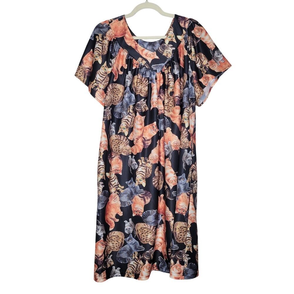 Anthony Richards House Dress 1X Night Gown Moo Moo Crazy Cat Lady Patio Pockets